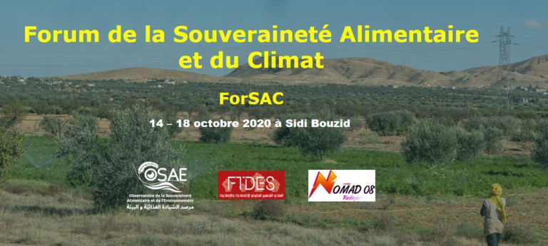 [:fr]Forum de la Souveraineté Alimentaire et du Climat ForSAC[:ar]منتدى السيادة الغذائية والمناخ: من 14 إلى 18 أكتوبر 2020 في سيدي بوزيد [:]